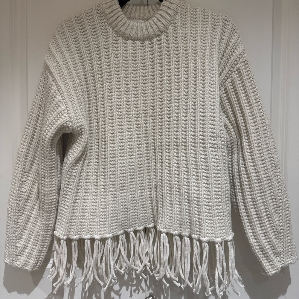 H&M Cream Fringe Turtleneck Sweater